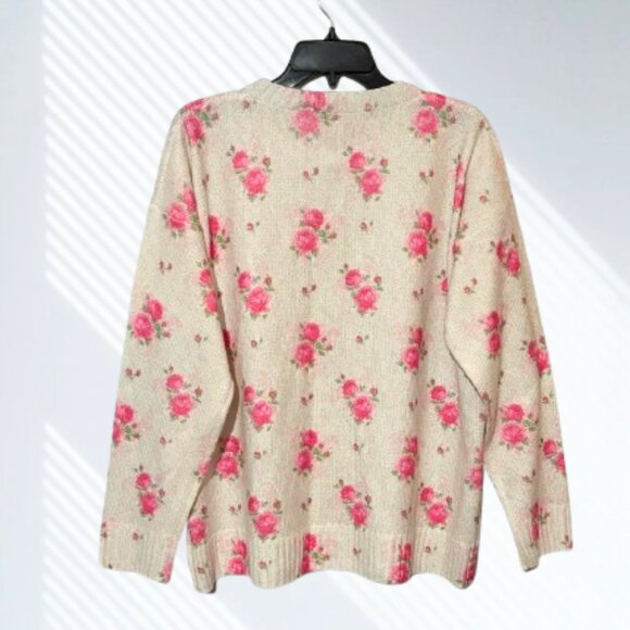 NWOT Gorgeous Pink Rose Floral Print Knit Cardigan Sweater Layering Size 2XL - Picture 8 of 13